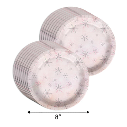 A Little Snowflake is On The Way Girl's Baby Shower Party Supplies - 64 Piece Winter Baby Shower Tableware Set Includes Large 9" Dinner Plates and 8" Dessert Paper Plates Napkins Cups - Kit for 16