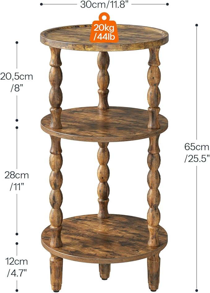 HOOBRO Round Side Table for Small Space, 3-Tier Small Round End Table