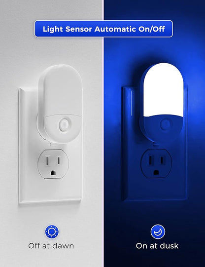L LOHAS LED Blue Night Light, Night Lights Plug into Wall[2 Pack], 0.6W LED Nightlight, Dusk to Dawn Sensor, 30/60LM Adjustable Brightness, Automatic Night Light for Kid, Bathroom, Nursery, Hallway