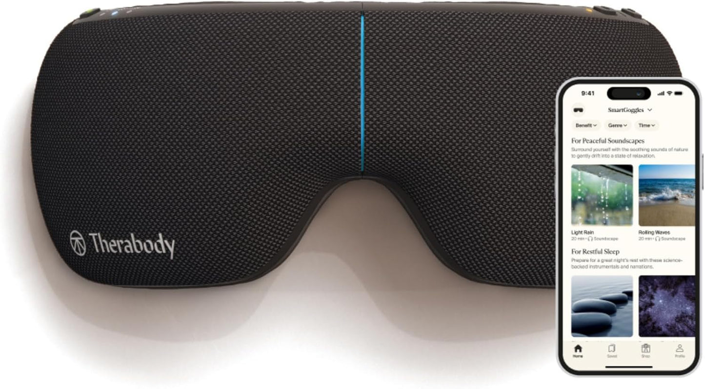 Therabody SmartGoggles (2nd Generation) Heated Eye Mask & Eye Massager - Blackout Sleep Mask & Temple Massage for Personalized Relaxation, Stress Relief & Headache Relief