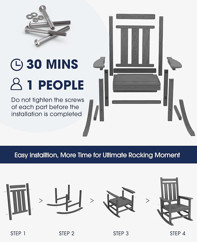 KINGYES Oversized Outdoor Rocking Chair, All-Weather Patio Rocking Chairs
