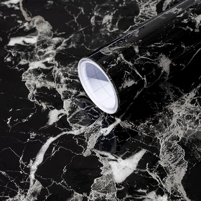 Arthome Black Marble Contact Paper, 15.7"x393" Self Adhesive Wallpaper