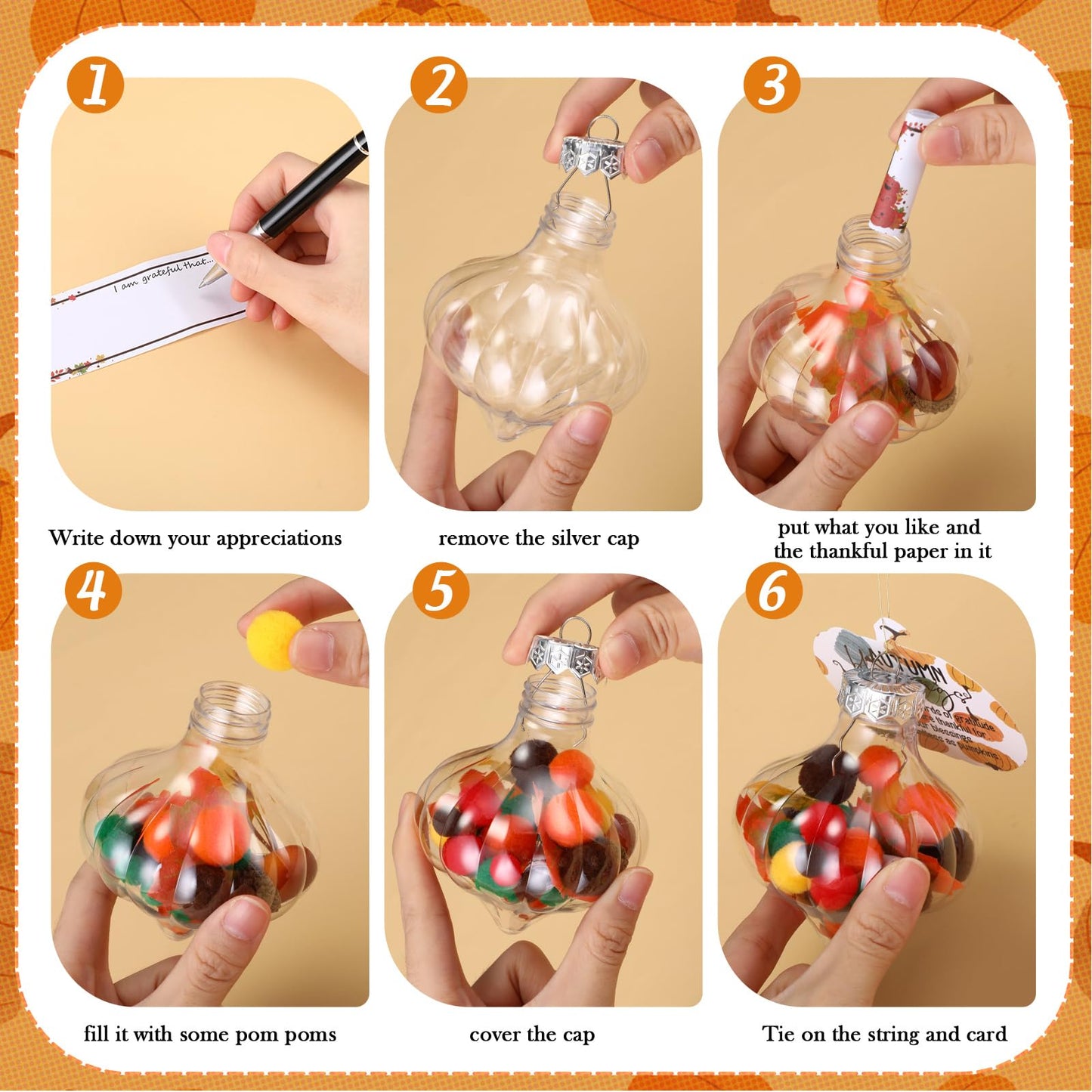 Maysing12 Sets Thanksgiving Craft Kit with DIY Accessories Hanging Thanksgiving Clear Ornaments Balls Fillable Fall Harvest Decorations for Family DIY Projects Activities Autumn Blessing Party Decor