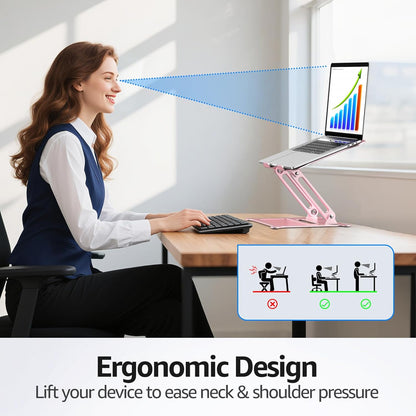 Urmust Laptop Stand for Desk Aluminum Computer Stand Riser Holder for Laptop Compatible with MacBook Air Pro, Dell, HP, Lenovo Samsung, Alienware All Laptops 11-15.6"(Pink)