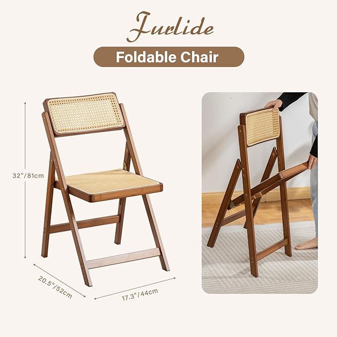 Furlide Rattan Folding Chair, Modern Mid Century Dining Chairs Set of 1