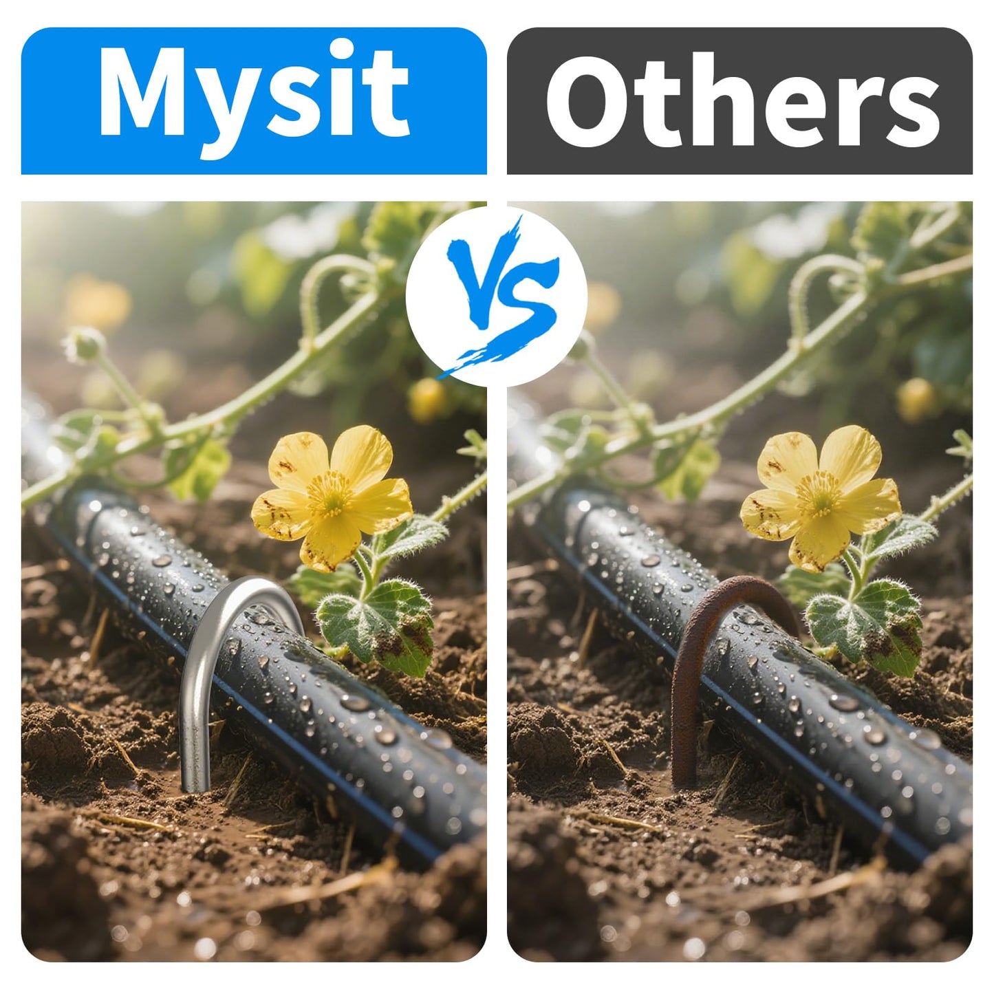 MySit 6 Inch 50 Pack U Shaped Garden Stakes, Heavy Duty 11 Gauge Galvanized Drip Irrigation Stakes Landscape Staples for 1/2" to 1-1/2" Soaker Hose, Weed Barrier, Yard Decorations, Fencing