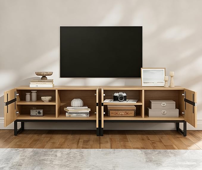 WAMPAT Modern TV Stand for 50-75 Inch TVs, Wood Entertainment Center