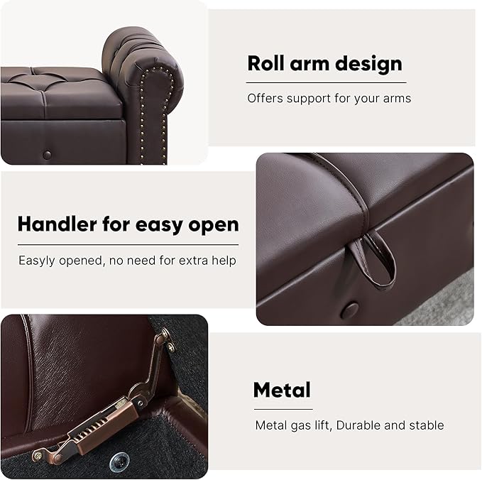 Storage Bench for Bedroom, Faux Leather King Size Bench