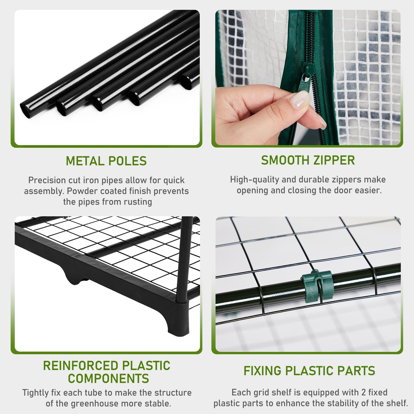 Outvita Mini Greenhouse, Small PE Plant Green House with 4 Tiers Rack, Shelf Clips, Roll-up Zipper Door, Gardening Supplies for Indoor Outdoor Seedling Frost Protection , 27"x19.6"x63" Green