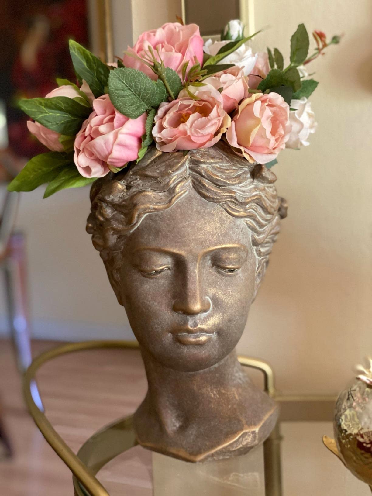 Lucky Winner Greek/Roman Style Female Statue Head Cement Planter - Unique Planter Pot for Indoor Outdoor Home Garden Decor (10.5")