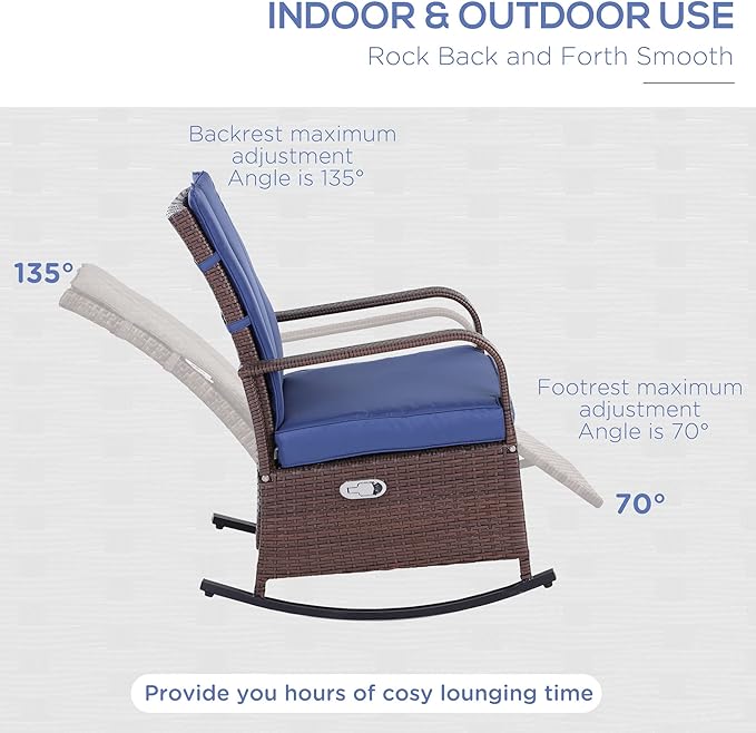 Outsunny Wicker Outdoor Rocking Chair, Patio Recliner