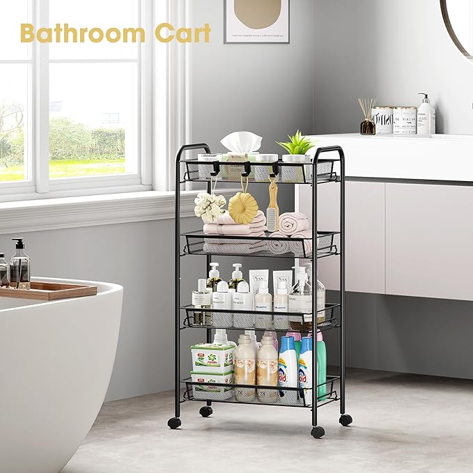 TOOLF 4-Tier Rolling Cart, Metal Utility Cart