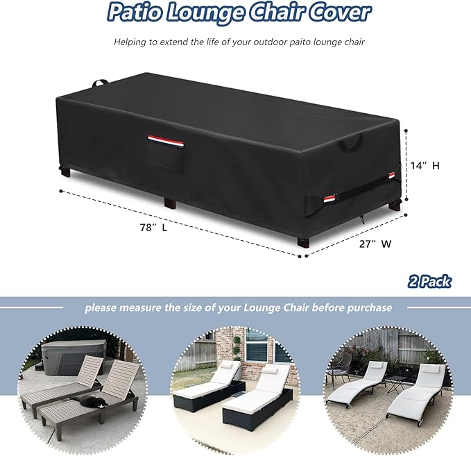Waterproof Patio Lounge Chair Cover 2 Pack, Heavy Duty 600D Waterproof Outdoor