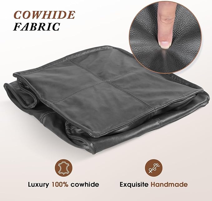 Leather Ottoman, Handmade Stuffed Square Ottoman, Genuine Leather Pouf