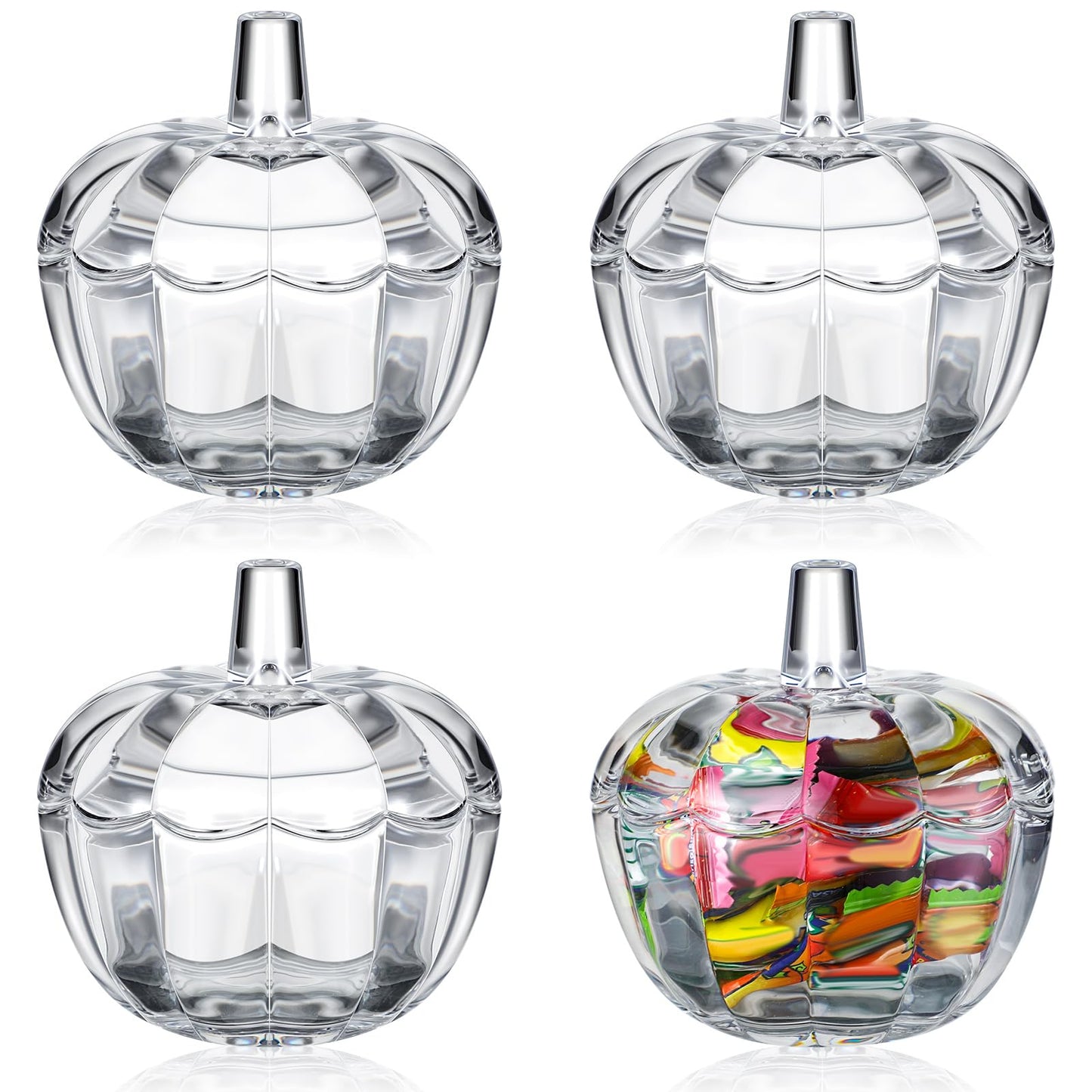 Tanlade 4 Pcs Glass Pumpkin Candy Jar Thanksgiving Candy Bowl Jars with Lids Pumpkin Container with Cover Transparent Target Glass Dish for Thanksgiving Home Party Wedding Decoration