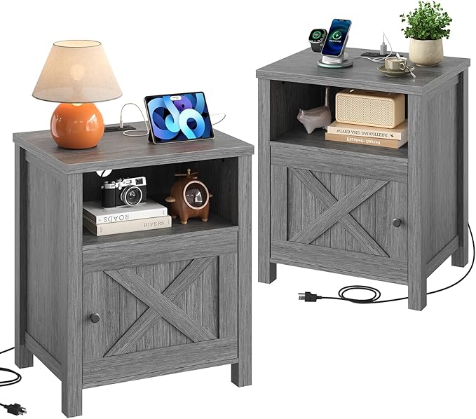 Marsail Farmhouse Nightstand, Wood Bedside Table
