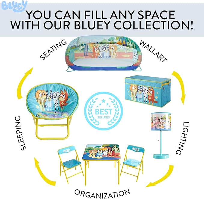 Idea Nuova Bluey Toddler 19” Folding Saucer™ Chair, Ages 3+
