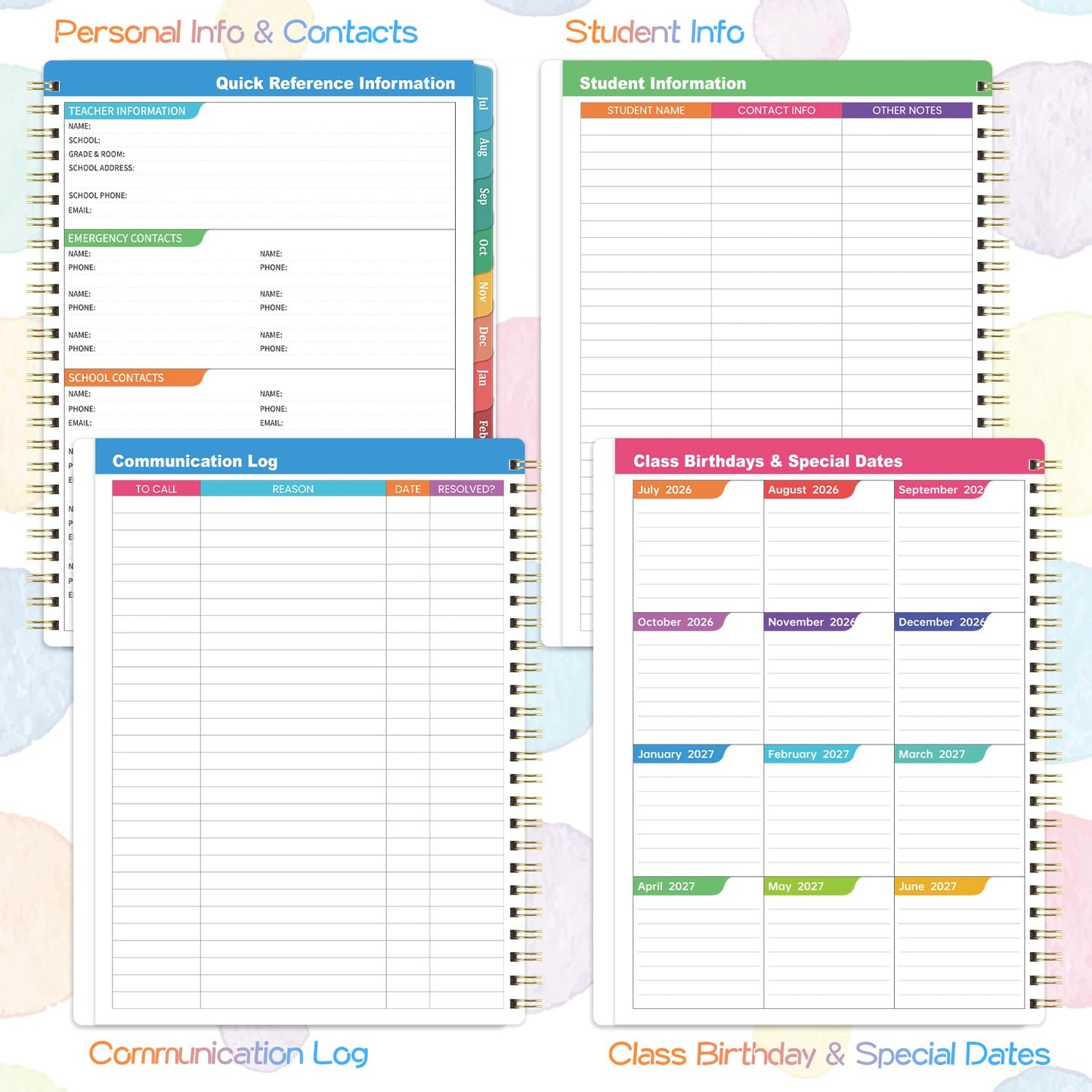 Teacher Planner 2026-2027 - Teacher Lesson Planner 2026-2027, July 2026 - June 2027, 8.5" x 11", Weekly & Monthly Lesson Plan Book for Teacher, Academic Planner with Colorful tabs, Inner Stickers