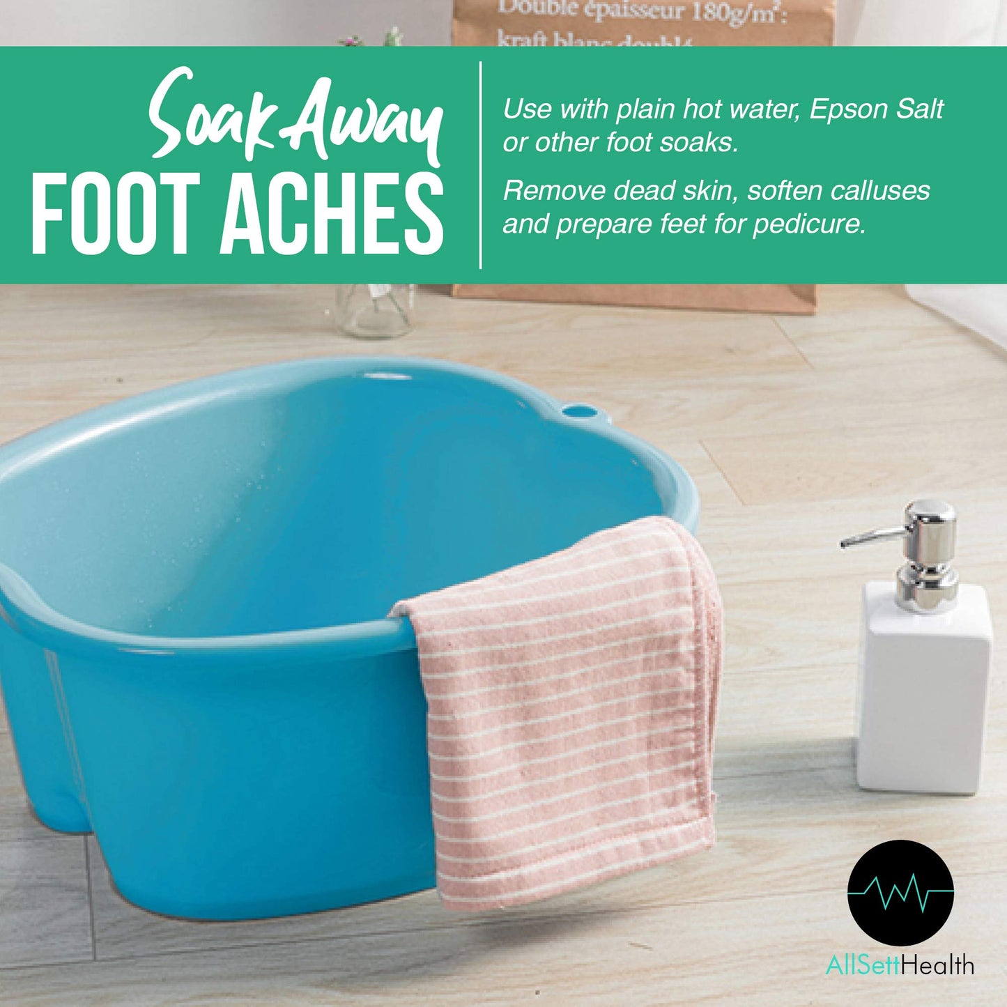 Foot Soaking Bath Basin – Large Size for Soaking Feet | Pedicure and Massager Tub for at Home Spa Treatment | Callus, Fungus, Dead Skin Remover, Blue