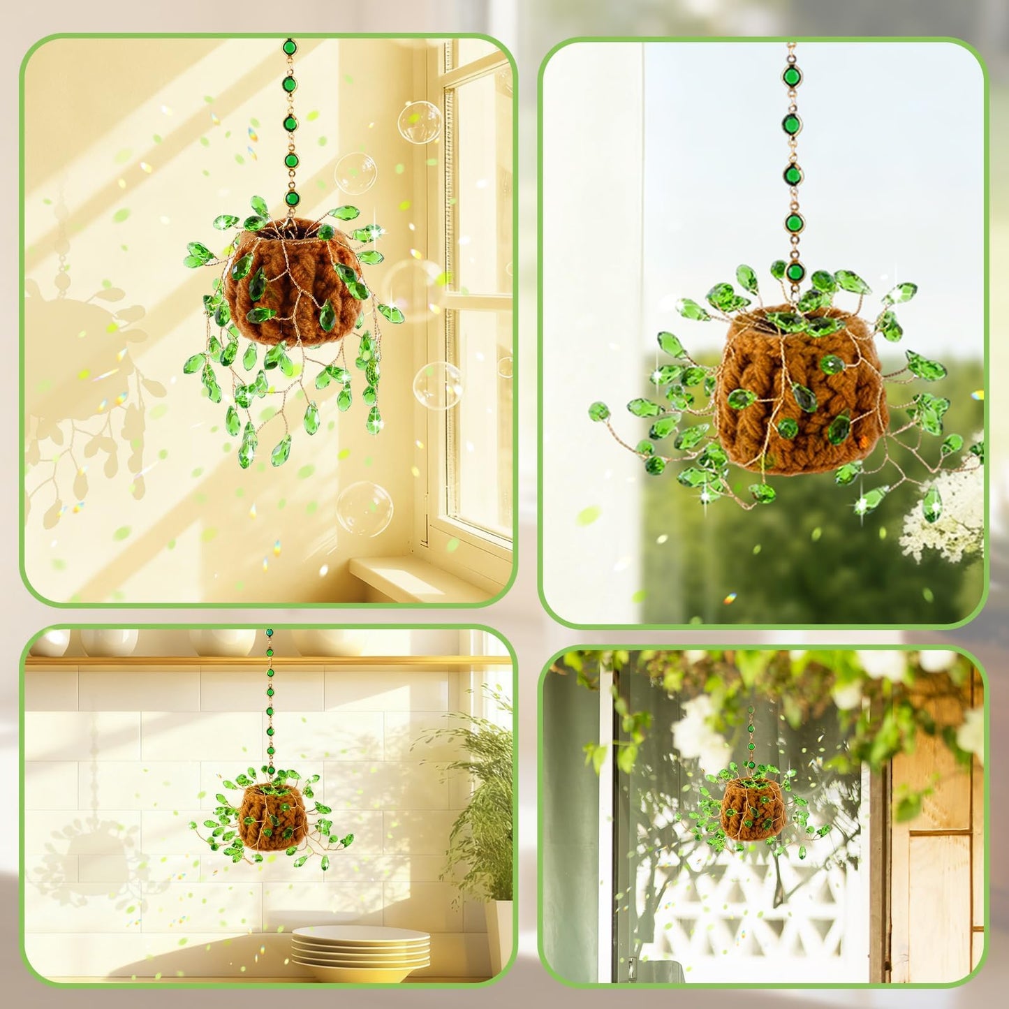 Beaded Plant Kit Suncatcher Succulent Beaded Succulent Gifts for Plant Lovers,Plant Sun Catcher for Window Hanging with Chain,Bead Plants Crystal Sun Catchers Indoor Window Home Garden Decor