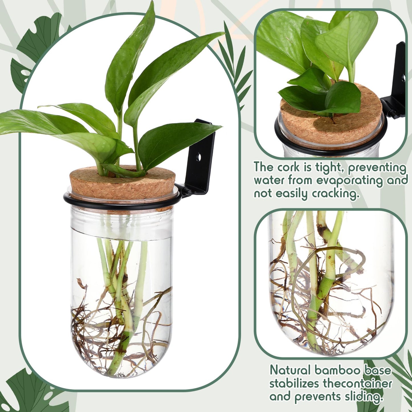 Baderke 6 Set Wall Plant Holder with Plastic Propagation Vases Hanging Planter Wall Mounted Set for Plants Growing in Water Hydroponic Artificial Plants Indoor Decor (2.48" X 4.72",Test Tube)