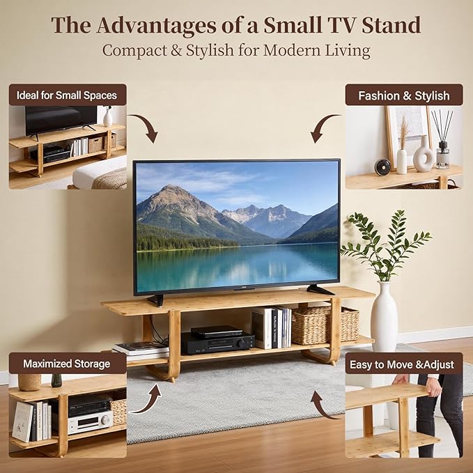 Tiita Bamboo TV Stand for 55 Inch TV, Entertainment Center