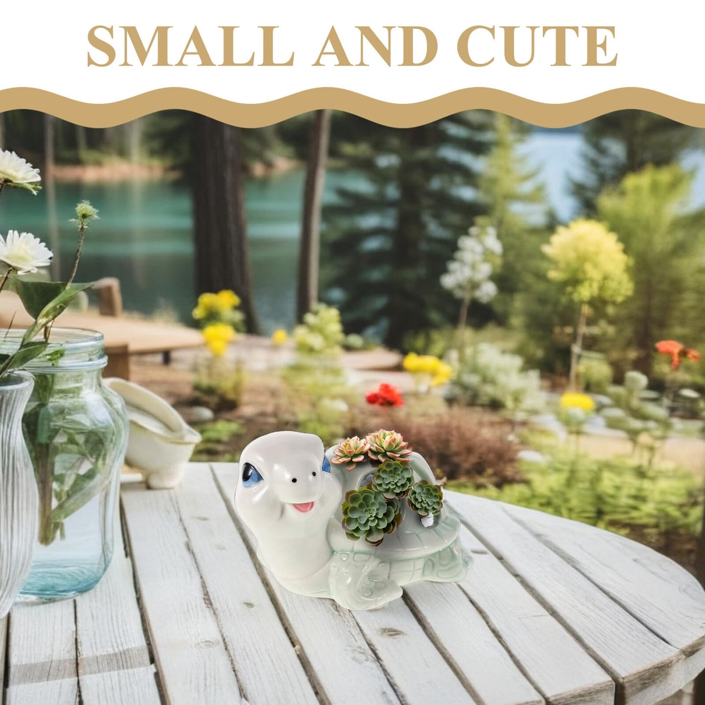 DOITOOL Cute Hand-Painted Ceramic Animal Succulent Planter Pot for Indoor Outdoor Desk Decor, Small Turtle Shape Porcelain Flower Pot, Unique Tiny Cartoon Flowerpot