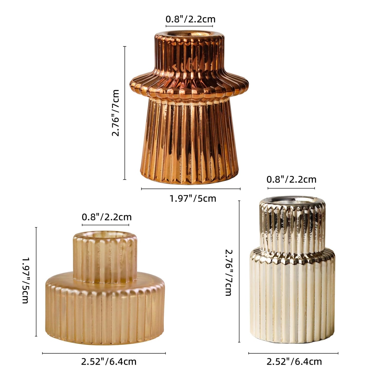 SYFURNIX Gold Candlestick Holders 12PCS Ribbed Glass Taper Candle Holders Set for Tealight Candlestick Candles, Table Centerpieces for Thanksgiving Christmas Farmhouse Decor Indoor and Outdoor