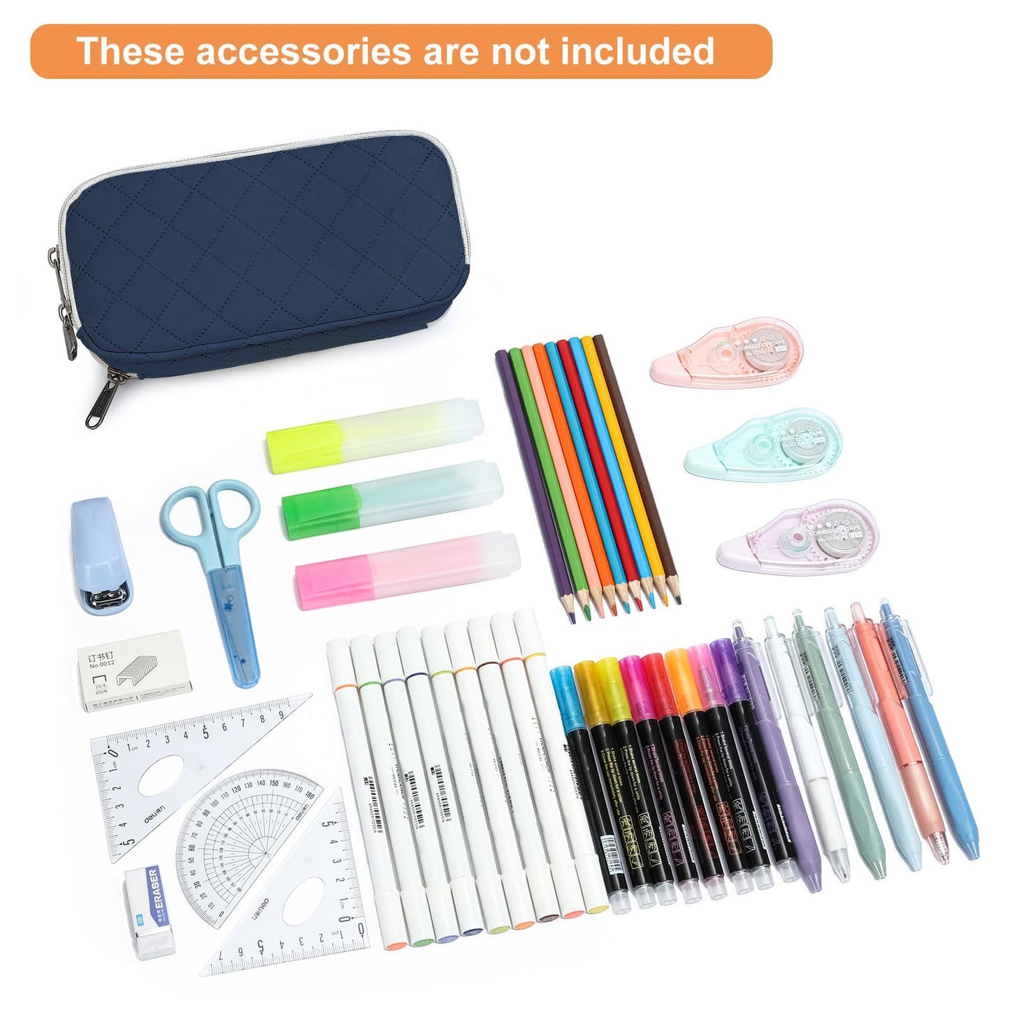 Della Gao Large Pencil Case, Big Capacity Pencil Pouch with 3 Compartments, Office Pencil Bag with Zipper, Big Pen Case for Adults (01-3SLLG)