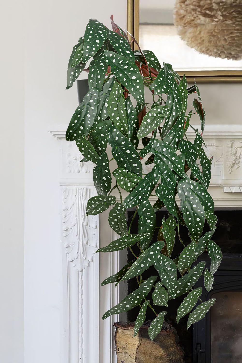 Large Fake Hanging Plants in Pot with Hook, 37" Artificial Hanging Begonia Vines Plants, Fake Potted Tropical Plants for Room Wall Living Room Bathroom Kitchen, Big Faux Ivy Houseplants for Shelf