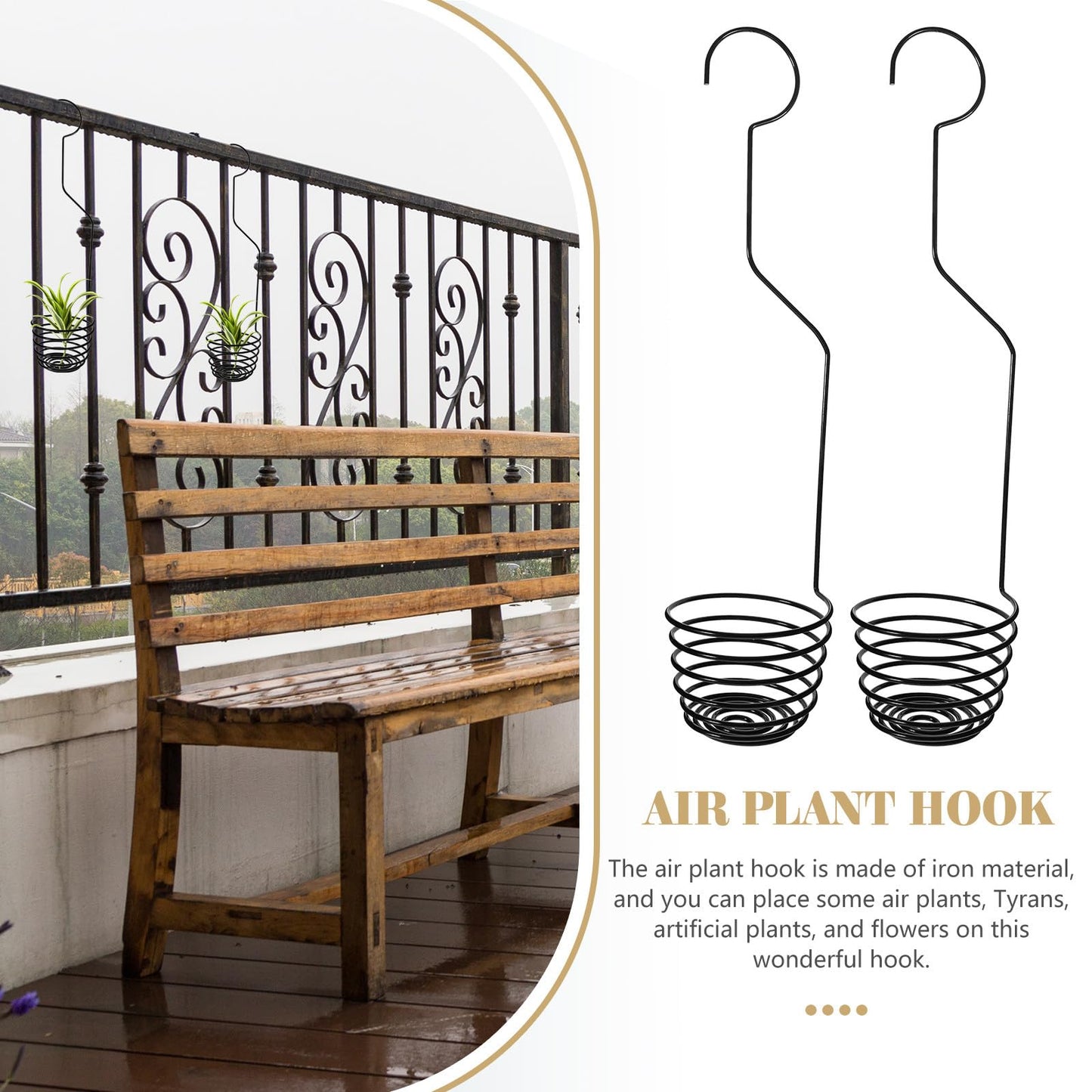 Healvian 2 Pcs Air Plant Holders Spiral Hanging Hooks 37cm Metal Tillandsia Wire Hangers for Balcony Garden Wall Décor