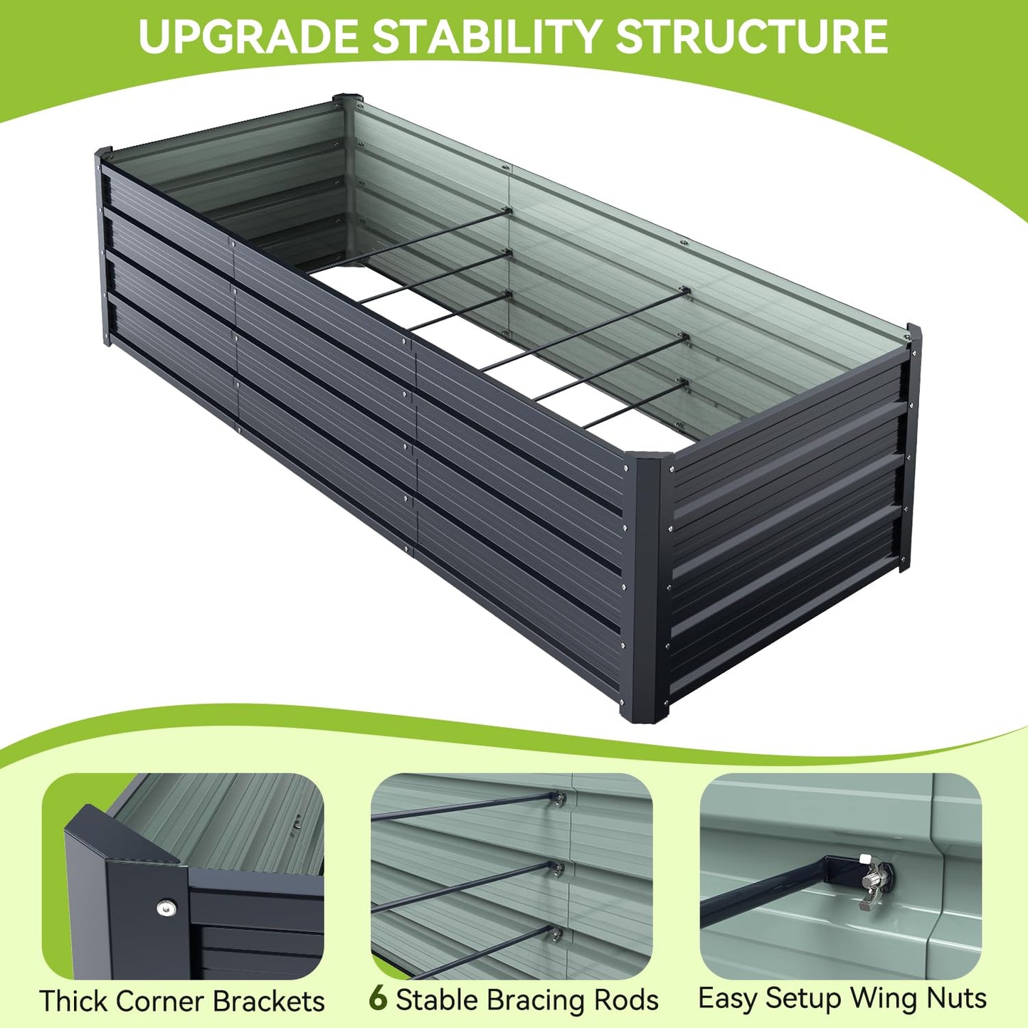 Ohuhu 8x3x1.5 FT Metal Raised Garden Bed Outdoor, Reinforced Galvanized Steel Rustproof Planter Box, 100% Non-Toxic, 269 Gal Large Capacity Heavy Duty Raised Beds for Growing Vegetables Flowers Herbs