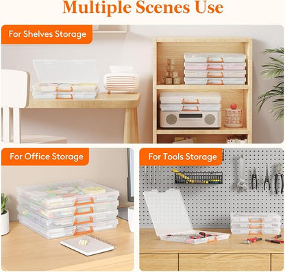 Lifewit 8 Pcs Board Game Storage Boxes, 12.2x10.6'' Paper Container with Secure Latch, Plastic Portable Organizer with Handle & Labels for File,Document,Puzzles, Cards, Art Supplies