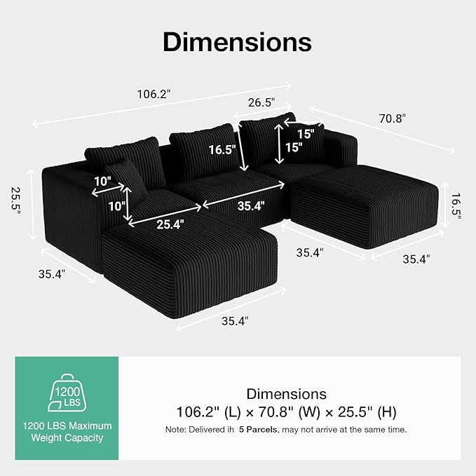 Novilla 106" Modular Sectional Sofa, Modern Cloud Sectional Couch