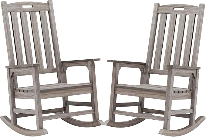 Psilvam Outdoor Rocking Chair Set of 2, Poly Lumber Oversized Rocking Chair