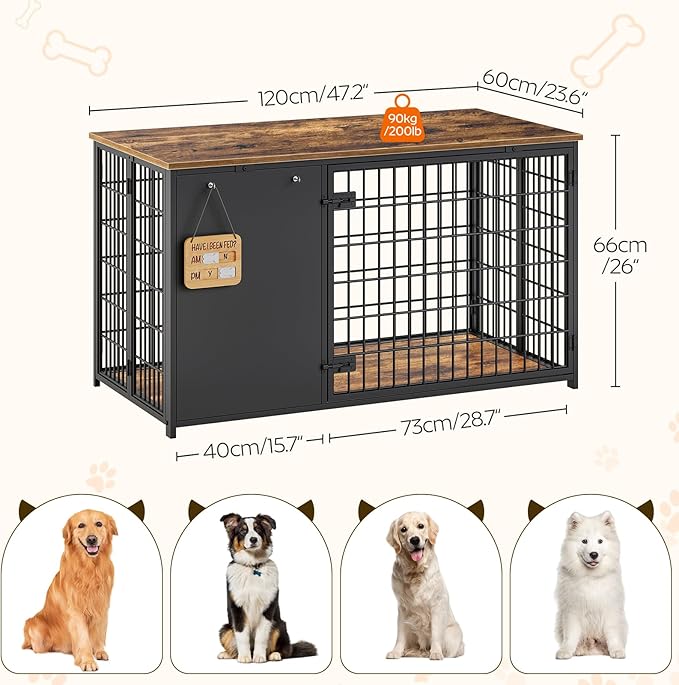 YATINEY Foldable Dog Crate Furniture, 47.2" Dog Crate