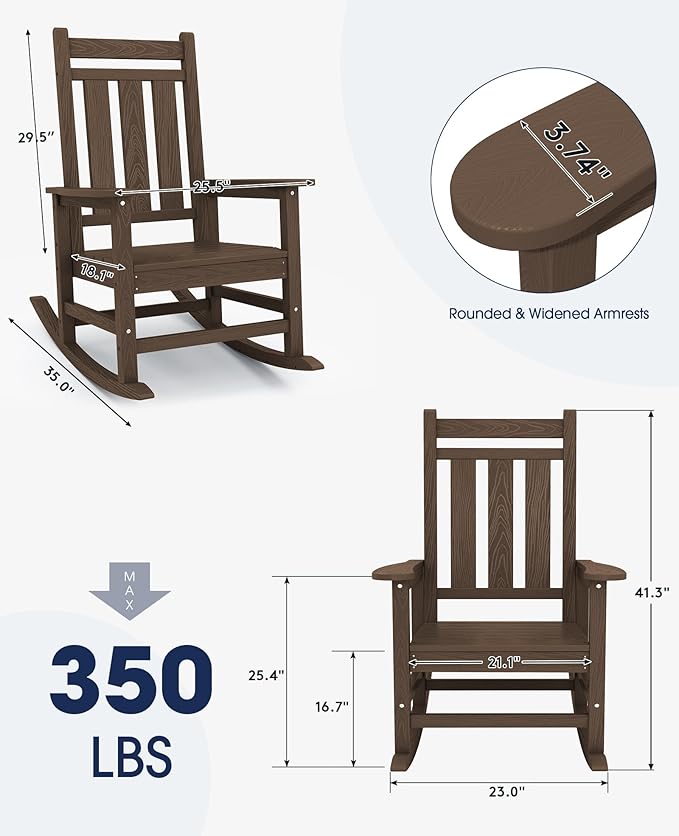KINGYES Oversized Outdoor Rocking Chair, All-Weather Patio Rocking Chairs