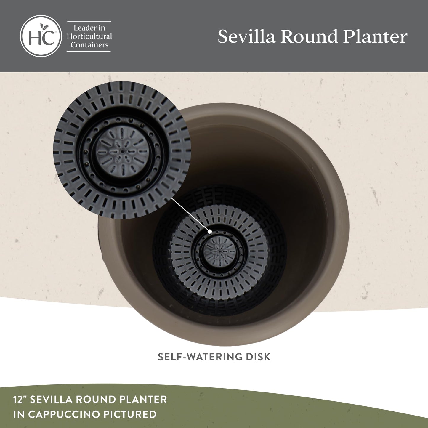 The HC Companies Sevilla Flower Planters - Durable Outdoor & Indoor Planter - Round Lightweight Self Watering Plant Pots for Herbs & More (14" Black, Pack of 1)
