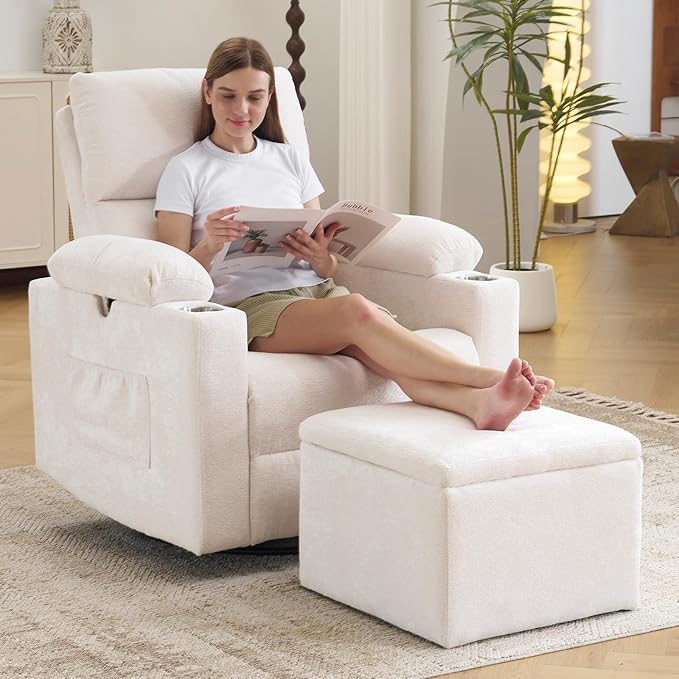 Rocking Chair Nursery with Adjustable Armrests, Electric Glider Recliner