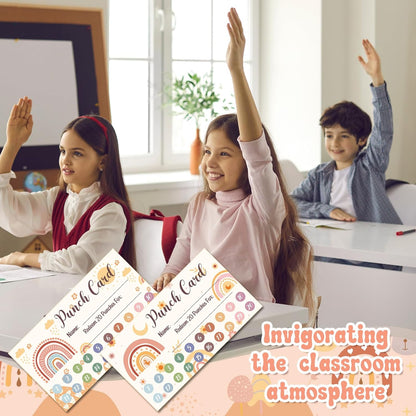 Fumete 400 Pcs Punch Cards for Classroom Reward Cards Behavior Incentive Loyalty Awards for Kids Students Teachers School Business, 8 Styles, 3.5 x 2 in(20 Boho Punches Style)