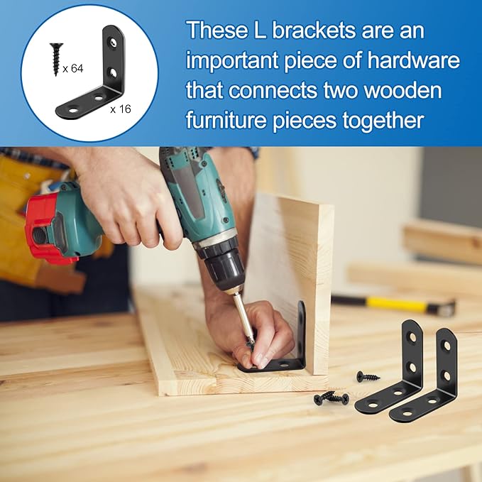 16 Pcs L Bracket Stainless Steel Corner Brace Sets, 90 Degree Right Angle