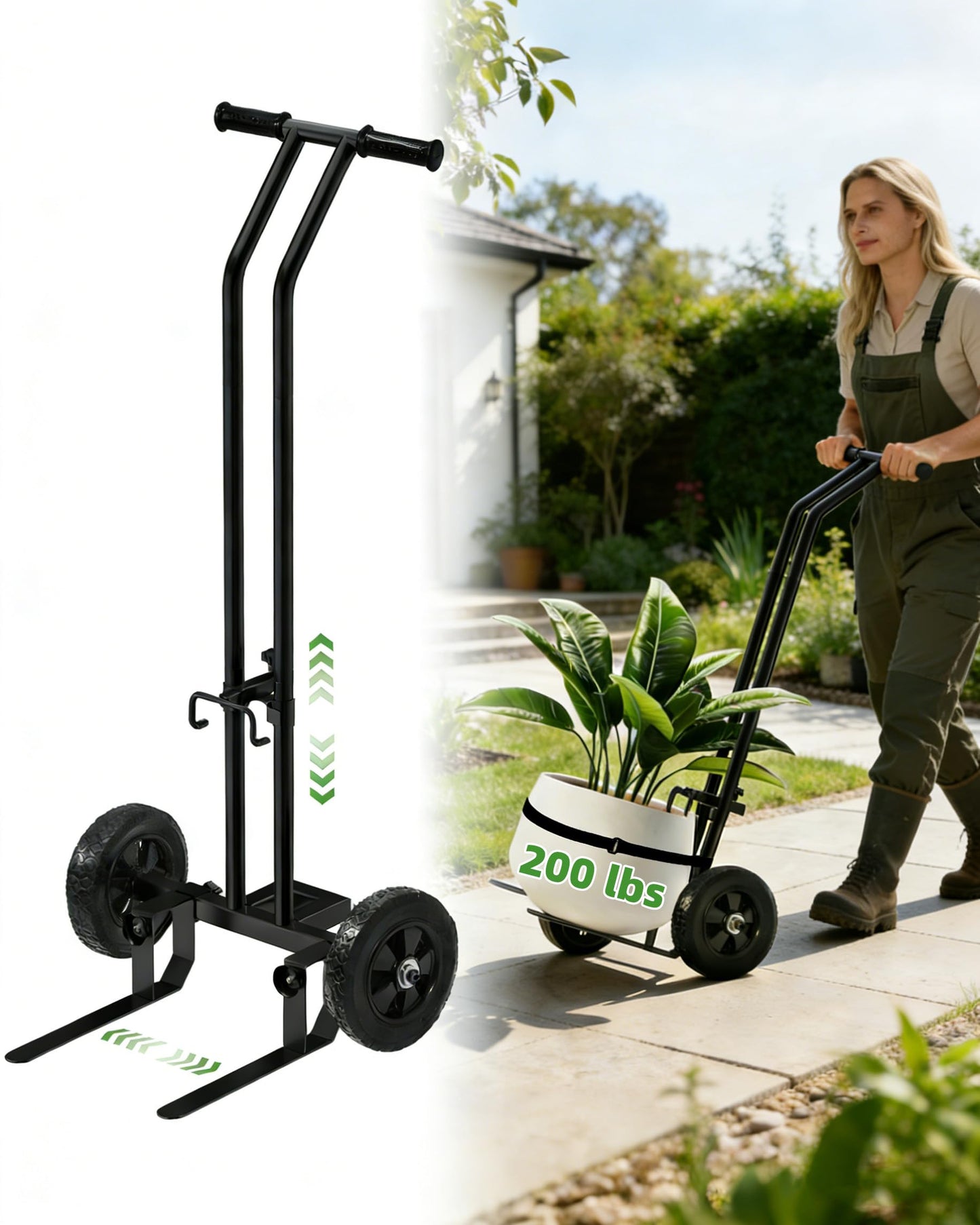 Vlaeng Plant Caddy with Wheels, 200 Lbs Capacity Plant Dolly Cart with Wheels, Handle, Adjustable Forks and Grips, Potted Plant Mover for Flower Shop, Home, Courtyard, Offices, Hotels