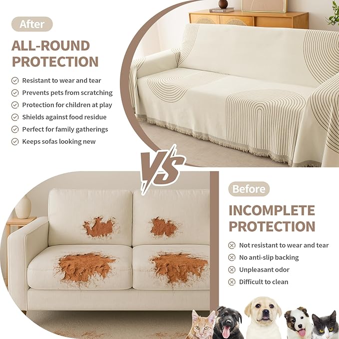 Couch Cover for Dogs, Boho Sofa Covers for 3 Cushion Couch, Chenille Sofa