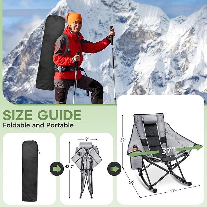 Suteck Oversized Rocking Camping Chair, Thick Padded Folding Rocking Chair