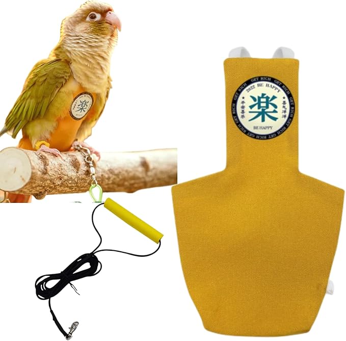MANON ROSA Bird Diapers Leash Set Washable Reusable Handmade Flight Suit Waterproof Inner Layer - Protective Parrot Nappy Clothes Parakeets Macaws Budgies Canaries (Yellow2,Budgie)