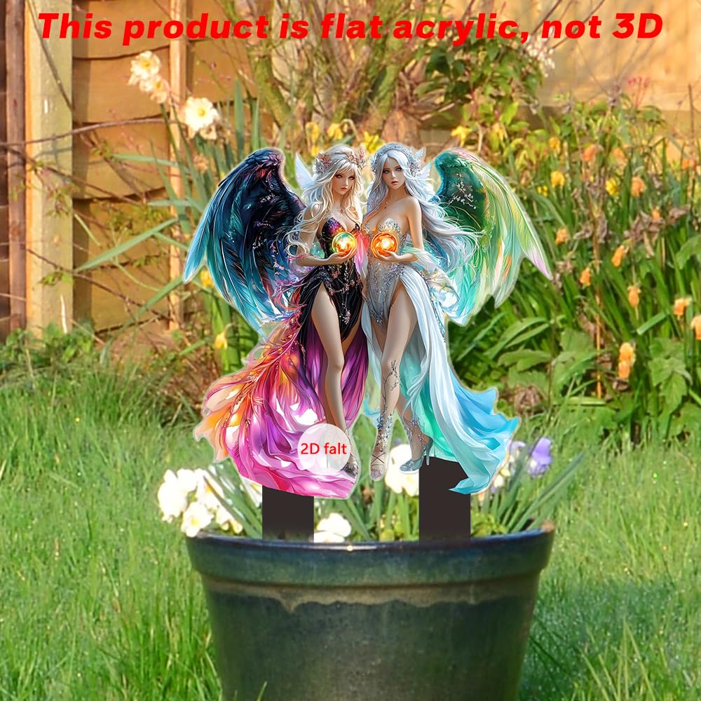 YUEYINGMG Garden Decor, Acrylic 2D Stake, Pot Plants Garden Yard Lawn Outdoor Fairy Statue Ornaments, Fairy Garden Accessories Decoration (Style C)
