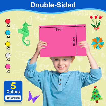 10 Pcs Poster Board Colorful Paper 12x18, ROOKEA Vision Boards Bulk Blank Graphic Display Posterboard Card Paper for Kids School Classroom Arts Craft Projects Drawing Scrapbooking
