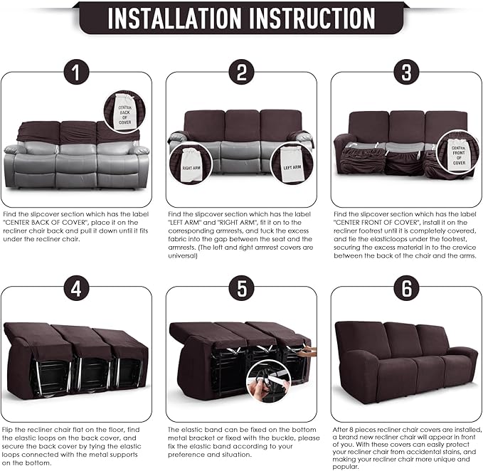 TAOCOCO Recliner Couch Covers for 3 Seat, 8-Pieces Stretch Large Couch Covers