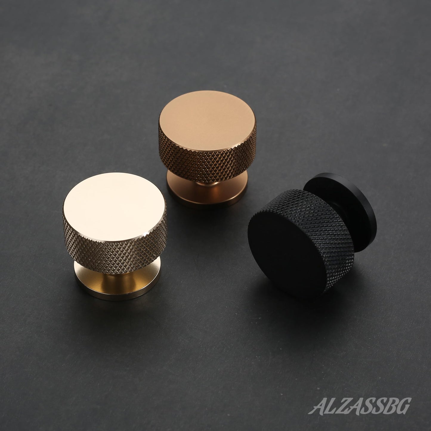 Alzassbg Matte Black Knurled Round Cabinet Knobs 10 Pack, AL6023MB