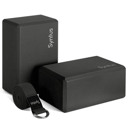 Syntus Yoga Block and Yoga Strap Set, 2 Soft Non-Slip Yoga Blocks 9×6×4 inches, 8FT Metal D-Ring Strap for Yoga, General Fitness, Pilates, Stretching and Toning